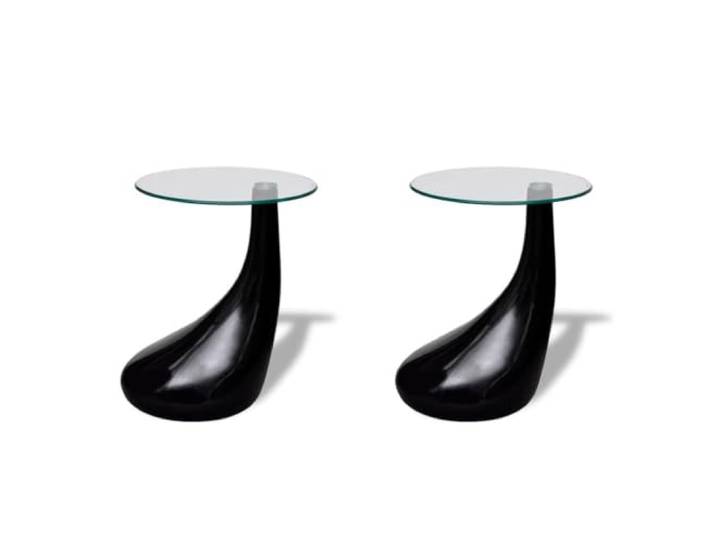 Roanoer 2er Set Couchtisch Rund Glas Hochglanz Schwarz Beistelltisch 55cm Elegantes 2er Set mit Tropfen-Sockel für Wohnzimmer und Schlafzimmer, 8 mm Hartglas-Platte für sichere Ablage.