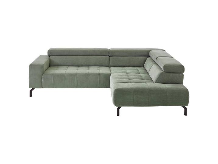 Beldomo Style Ecksofa, Waldgrün, Metall, Ottomane rechts, L-Form, 261x214 cm, Goldenes M, Wohnzimmer, Sofas & Couches, Wohnlandschaften, Ecksofas