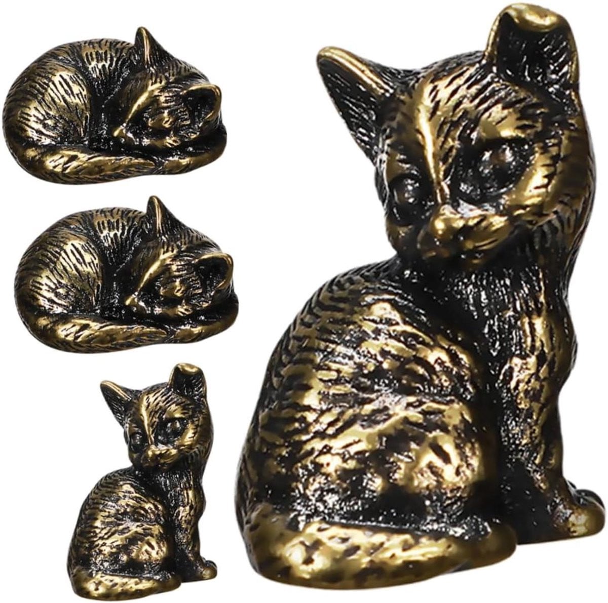 Set van 4 Katten Beeldjes voor Decoratie - Koffiekleur
