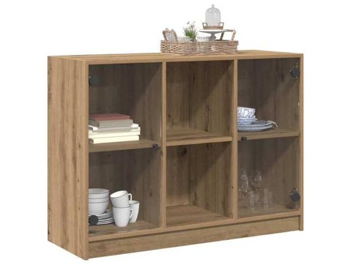 KTHLBRH Anrichte Eiche Handwerk 102 x 37 x 75,5 cm Holz mehrschichtig 6 Fächer, Türen mit schwarzen Griffen, Ausstellungsfläche, Wandbefestigung im Lieferumfang enthalten