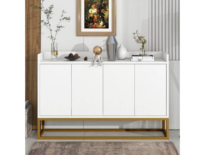 Buffet - Moderne - 4 Portes - Blanc - Étagères Ajustables - Design Minimaliste