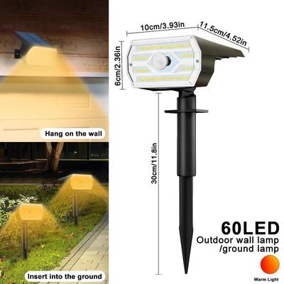 Inspired Finds 60 LED Solar Motion Sensor Garden Light 3 Mode Waterproof Security Wall Spotlight 60led Warm White 4pcs