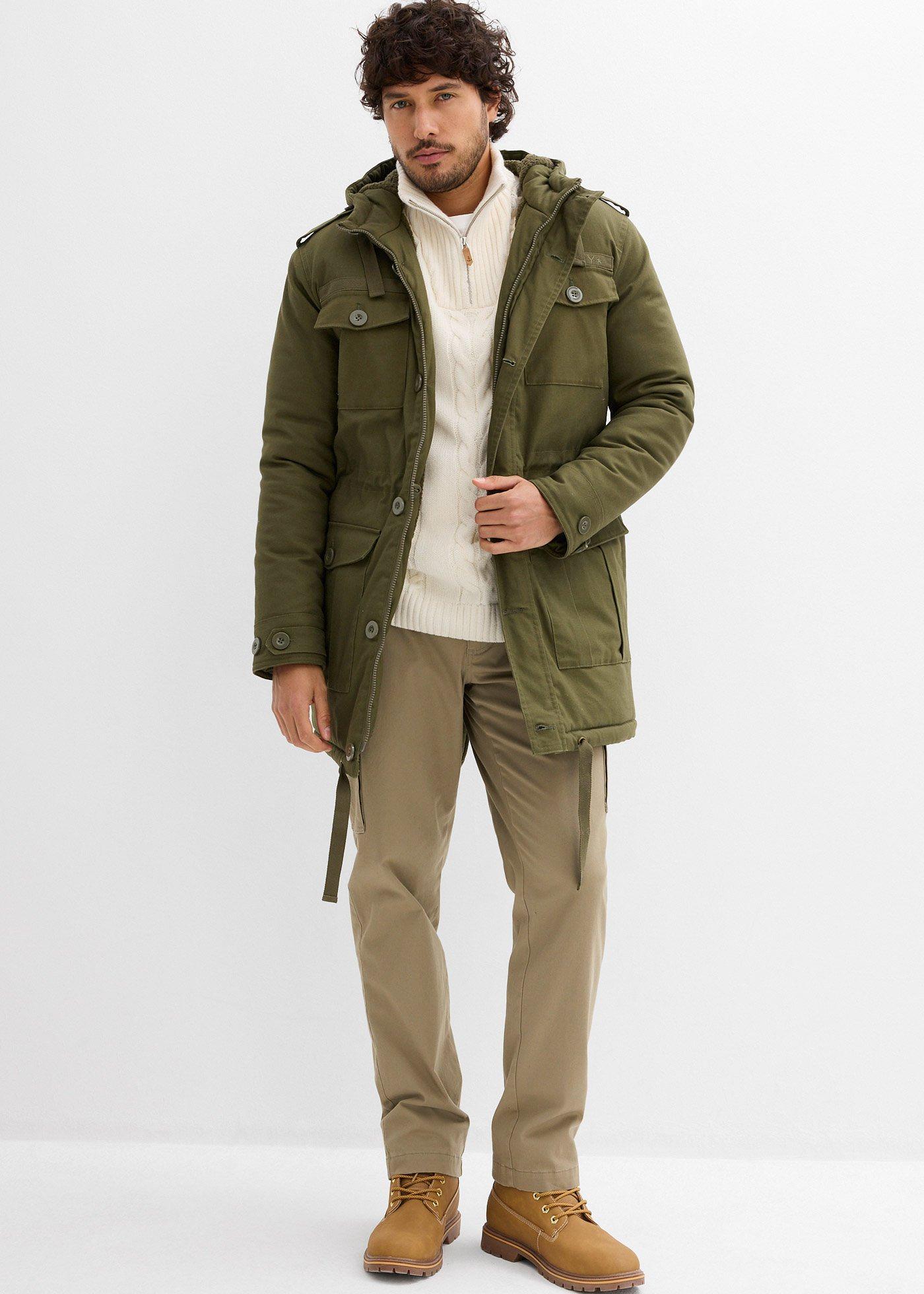 bonprix Winter Field-Parka mit Kuschel-Fleece-Futter, grün, Gr.68/70 (4XL), Cooler Field-Parka mit vier Taschen außen und einer Innentasche, 100% Baumwolle
