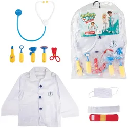 Toi-Toys - Doktor Verkleidungsset mit Jacke und Zubehör (10 teilig) für Kinder Kostüm Arzt Verkleidung