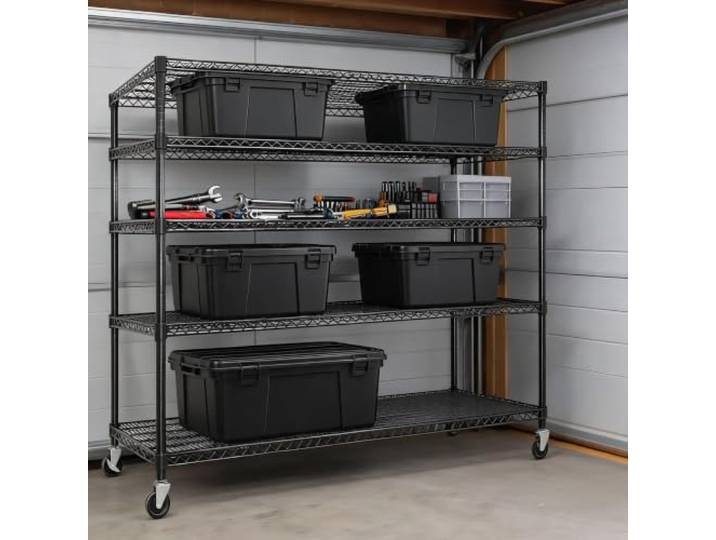 Virimolo Schwerlastregal mit Rollen 4 Ebenen 150x60x187cm Metallregal Mobil 1200kg Tragkraft, extra tief (60cm), 150cm breit, 4 verstellbare Ebenen