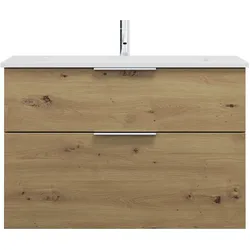 burgbad Eqio Mineralguss-Waschtisch inklusive Waschtischunterschrank, 920x490x618mm, SHCB092F5662C0001G0146, Farbe: Eiche Dekor Urban / Eiche Dekor Urban, Griff Chrom G0146