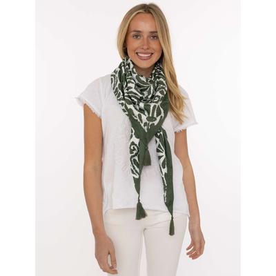 Dreieckstuch ZWILLINGSHERZ "Flower Fun", Damen, olive, Web, Viskose, gemustert, mehrfarbig, Modetücher, verspieltes Blumenmuster, Tasseln, glänzende Oberfläche