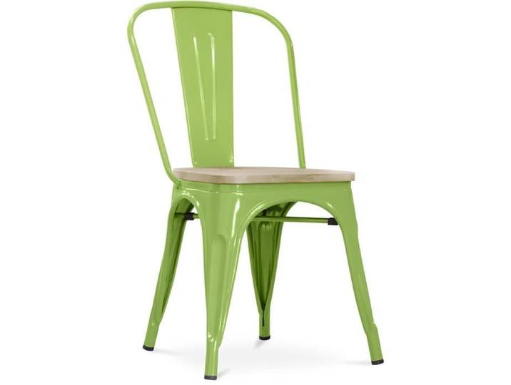 Chaise Salle à Manger Bistrot Metalix Design Industriel en Métal et Bois Clair - Nouvelle Edition Vert clair