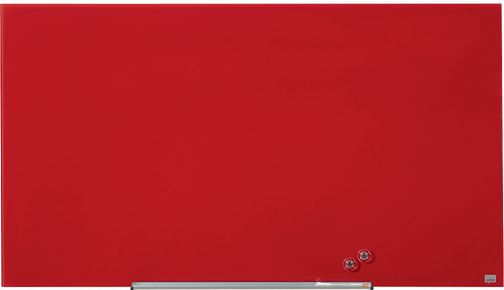 Glas-Whiteboard WIDESCREEN, rahmenlos, 57'' - BxH 1264 x 711 mm, rot nobo