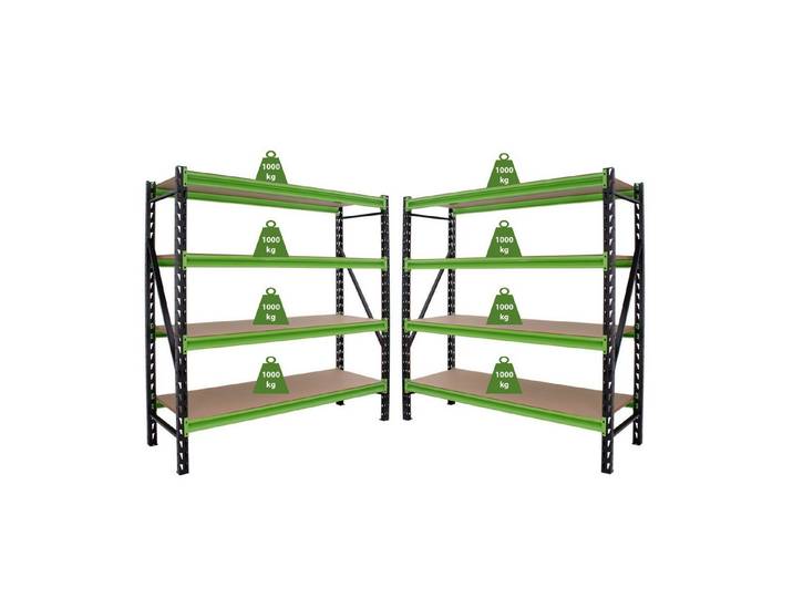TRUTZHOLM Steckregal 2x Industrieregal Milo 200x190x60 cm steckbar, erweiterbar 4 Ebenen, 4 Tonnen