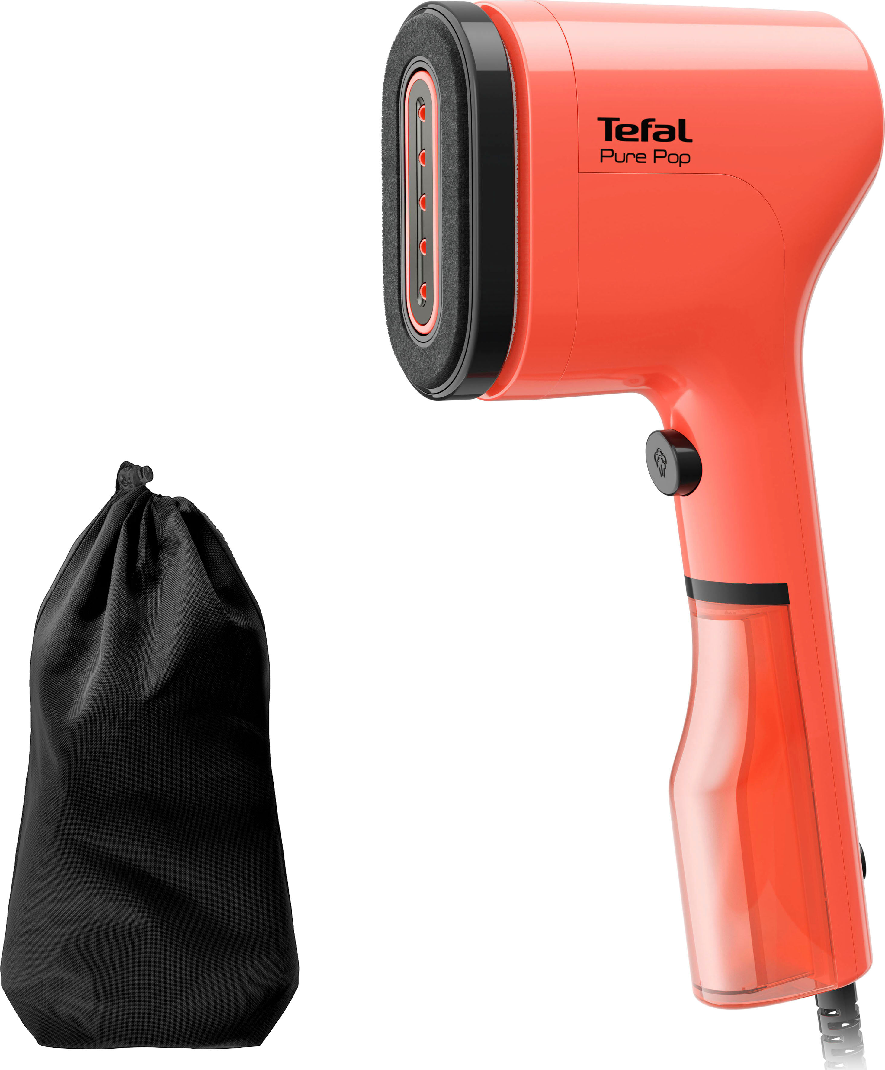 Tefal Dampfbürste "Pure Pop", rot (korallenrot, schwarz), B:5,7cm H:31,8cm T:14,1cm, Bügeleisen, entfernt bis zu 99,99% der Viren/Bakterien/Keime, Dampfbürste