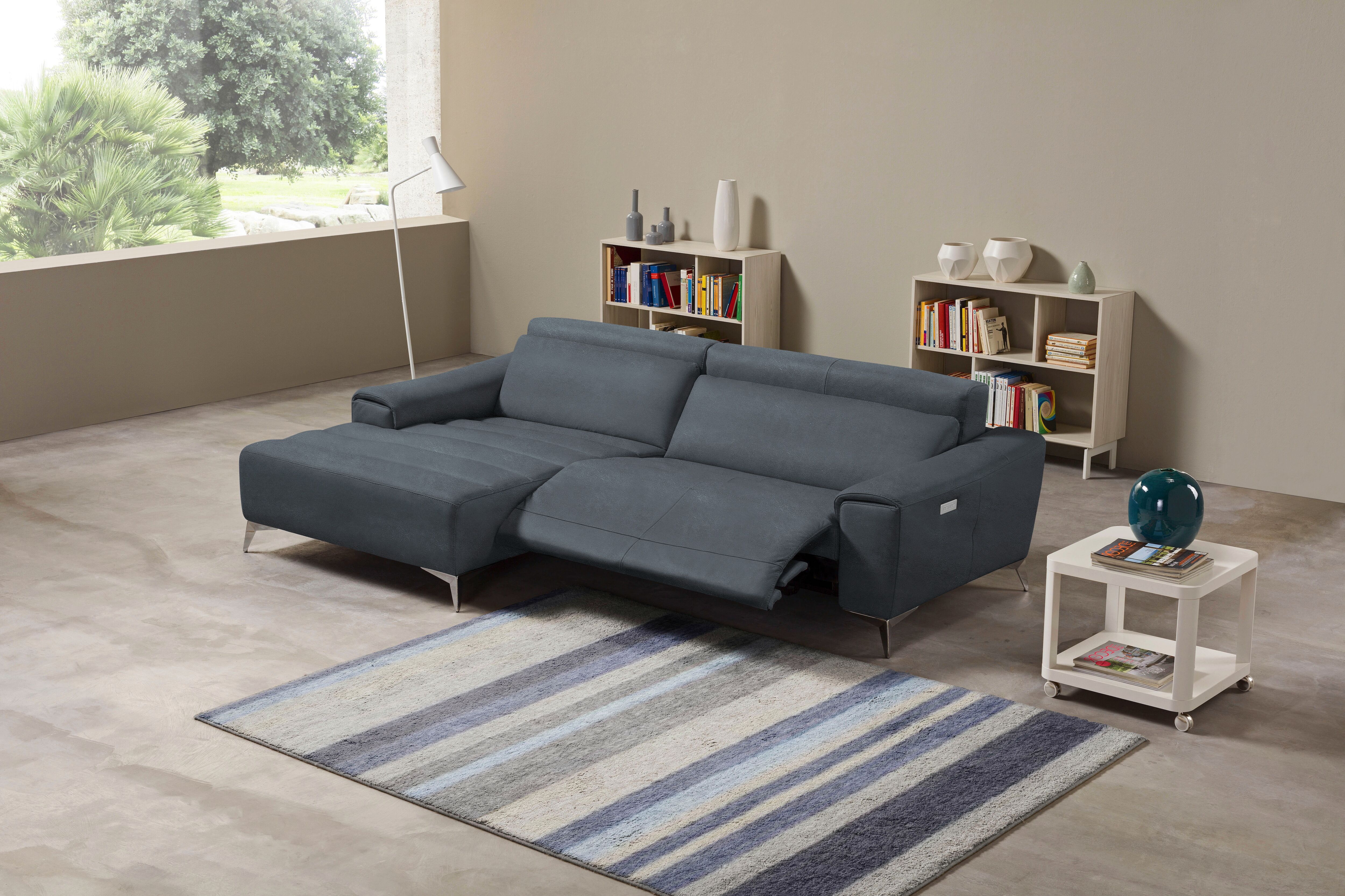 Ecksofa EGOITALIANO "Suzette, Designsofa mit hohem Sitzkomfort", grau (charcoal), B:266cm H:95cm T:163cm, Sofas, Ecksofa, mit Recamiere, inkl. 1 elektronischen Relaxfunktion, L-Form