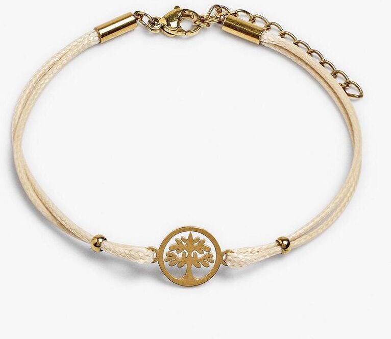 Parfois Pulsera de cordón de acero inoxidable con abalorio de árbol. Dorado