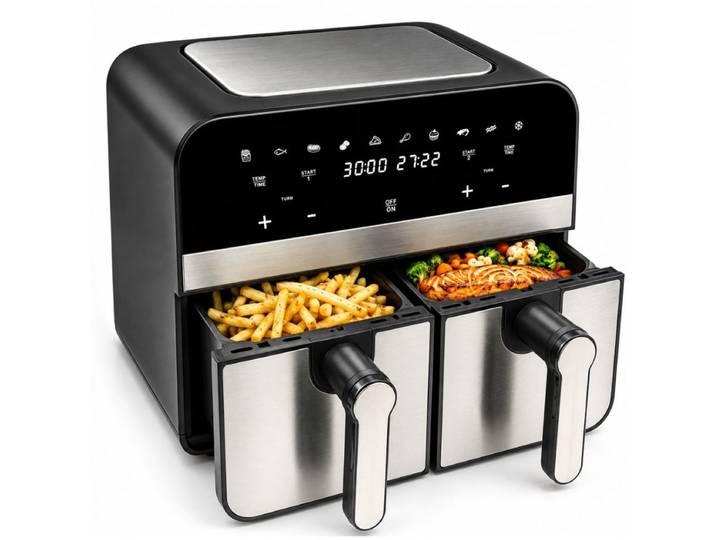 Comfy Nest Dubbele Airfryer XXL - CN-AFD45NS - 2400W - Duo Airfryer - 9L - Zwart/Zilver