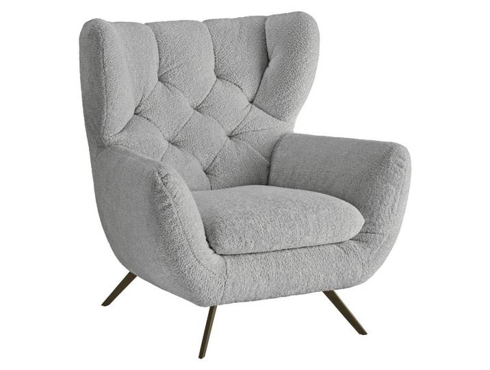 Pure Home Lifestyle Chesterfield-Sessel, Grau, Metall, 100x94x95 cm, Goldenes M, Fußauswahl, Stoffauswahl, Wohnzimmer, Sessel, Chesterfield-Sessel