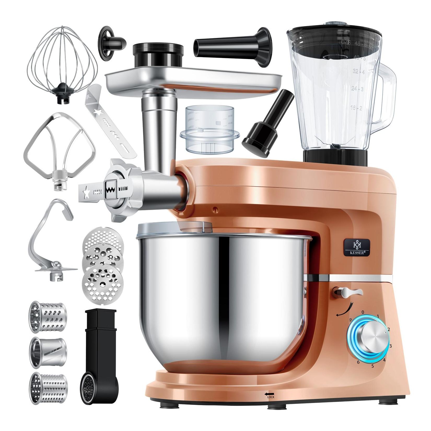 KESSER® 3 in 1 Universal Küchenmaschine K-KM 3000 mit Fleischwolf Knetmaschine Multifuntionale Rührmaschine 5,5L Schüssel mit 3 Rührwerkzeuge 1,5L Entsafter Wurst Set Pasta & Plätzchenformen
