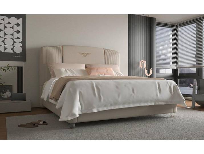 Xlmoebel Polsterbett Luxus Beige Polsterbett mit Gepolstertem Kopfteil von XLMOEBEL (Polsterbett, Luxus Polsterbett), Made in Europa