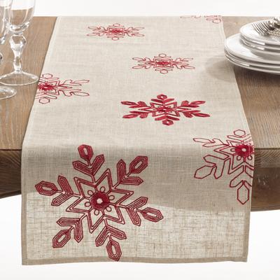 Saro Lifestyle Christmas Table Runner with Embroidered Snowflakes - Elegant Holiday Table Decor for Seasonal Dining and Home Styling