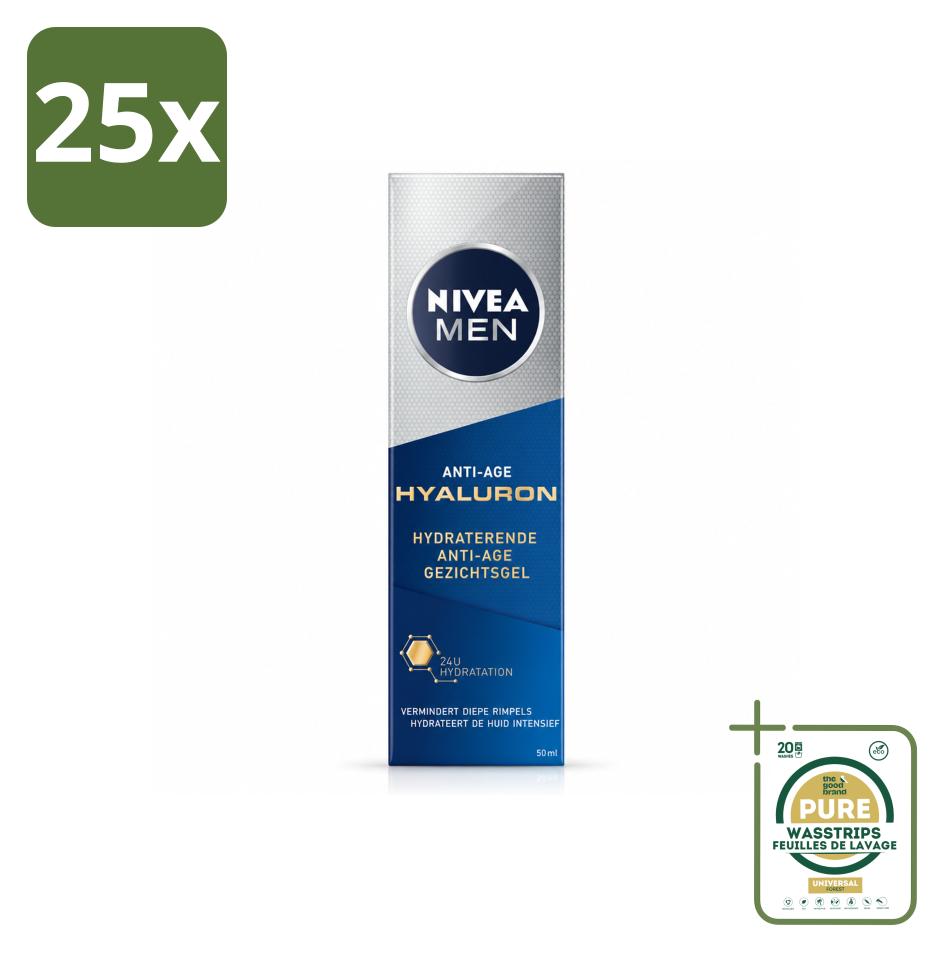 25 x NIVEA MEN Anti-Age Feuchtigkeitsgel mit Hyaluron - 50 ml - Vorratspackung - 25 Stücke