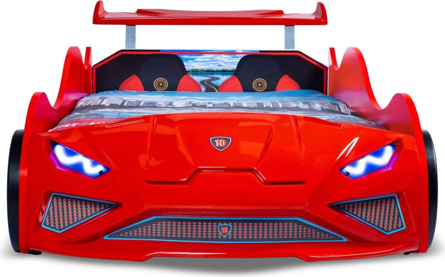 Kinderbett RS-1F Rennwagen Rot mit LED-Beleuchtung & Soundmodul 90x190 cm