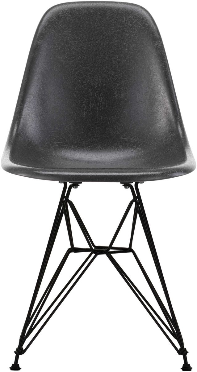 Vitra Eames DSR Fiberglass stoel met zwart onderstel in elephant hide grey