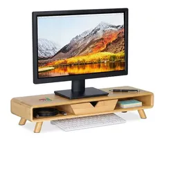 Relaxdays Monitorständer mit Schublade Hellbraun