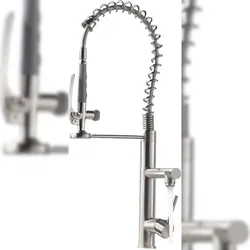 KLARWERK® Ben | Gastronomie Küchenarmatur Silber gebürstet 2 Brausen | Edelstahl Wasserhahn Küche 2 Anschlüsse | Doppelspülbecken Restaurant