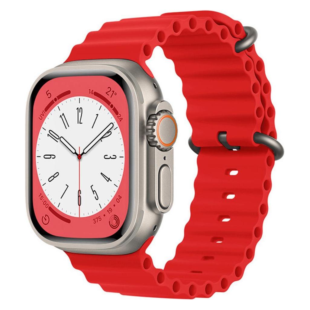 Techsuit - Watchband (W038) - Apple Watch 1/2/3/4/5/6/7/8/9/10/SE/SE 2 (38/40/41/42mm) - Red (38 mm, Edelstahl, Silikon) (56340438)