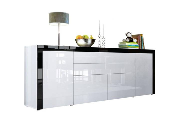 SIDEBOARD La Paz Weiß Hochglanz / Schwarz Hochglanz