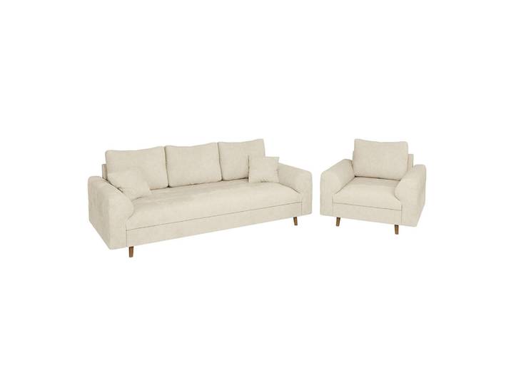 S-Style Sitzgarnitur 3+1 Sigurd Beige Chenille, Echtholz, Teilmassiv,Buche, Birke, Füllung: Polyetherschaumkern,Polyetherschaumkern, 210x81x93 cm, Wohnzimmer, Sofas & Couches, Sitzgarnituren