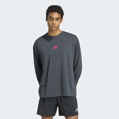 Laufshirt ADIDAS PERFORMANCE "RUNNING STATE OF MIND GRAFIK LANGARM", Gr. 4XL, grau (carbon, pure turbo), Obermaterial: 65% Polyester, 35% Baumwolle, Shirts Laufshirt, für Erwachsene, mit climacool Technologie, aus Polyester