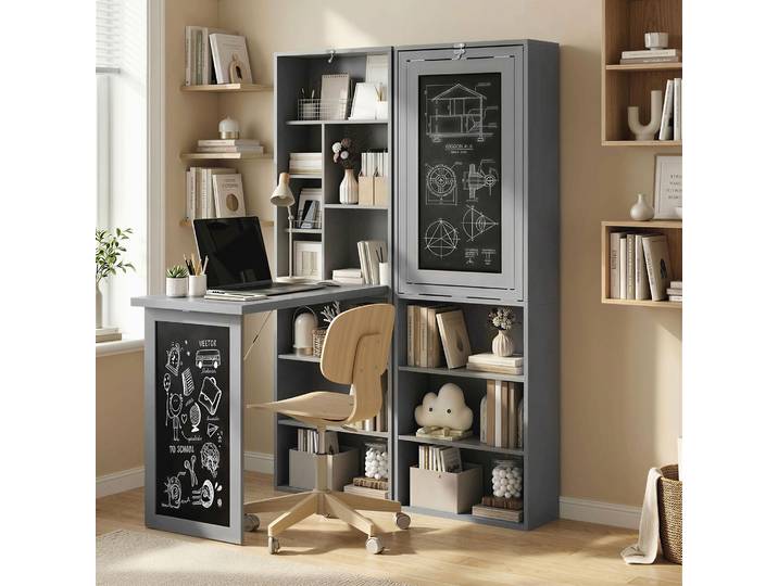 HOMCOM Bureau Murale Pliable avec Rangement et Tableau à Craie