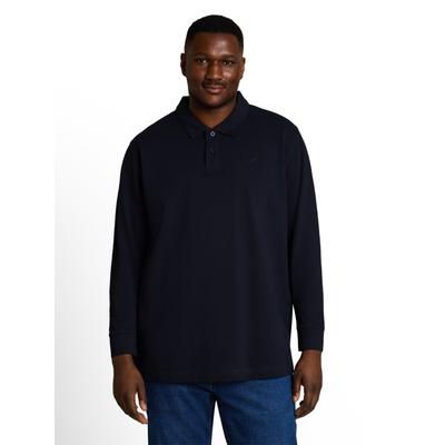 Langarm-Poloshirt TOM TAILOR PLUS, Herren, Gr. 5XL, schwarz (sky captain blau), Single Jersey, Obermaterial: 60% Baumwolle, 40% Polyester, unifarben, bequem Po-bedeckend, Rundhals, Bündchen, Shirts, Extra lang / Große Größen
