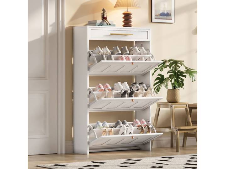 Meuble à chaussures Blanc Avec 6 compartiments 1 tiroir 70*25*123.5cm Armoire moderne Chaussure de chaussures