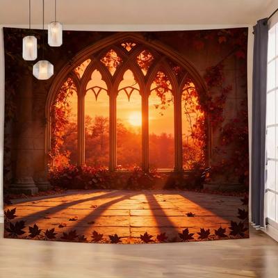 Uplift Treasures Gothic Window Landscape Wall Tapestry 4 100x150cm39x59in