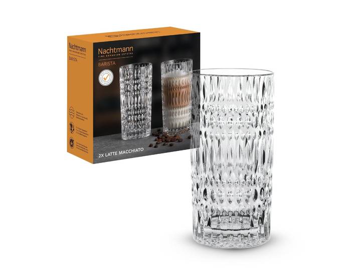 Latte-Macchiato-Glas NACHTMANN Latte Macchiato Gläser Ethno Barista 434 ml 2er Set transparent , bunt (transparent), Glas, Trinkgefäße, Latte-Macchiato-Glas