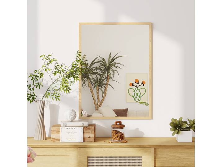 HOMCOM Miroir Rectangulaire 80x60cm Cadre Bois Salle de Bain
