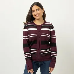 DENIM & CO. Pullover Cardigan-Optik Rundhalsausschnitt Zierdetails
