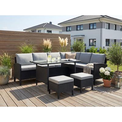 Gartenlounge-Set KONIFERA "Manhatten, Gartenmöbel Set", schwarz (schwarz, dunkelgrau), B:62cm, Stahl, Sitzmöbel-Sets, Stahl/Polyrattan
