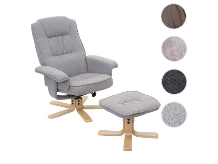 Fauteuil de télé M56 fauteuil de relaxation avec tabouret tissu ~ gris clair