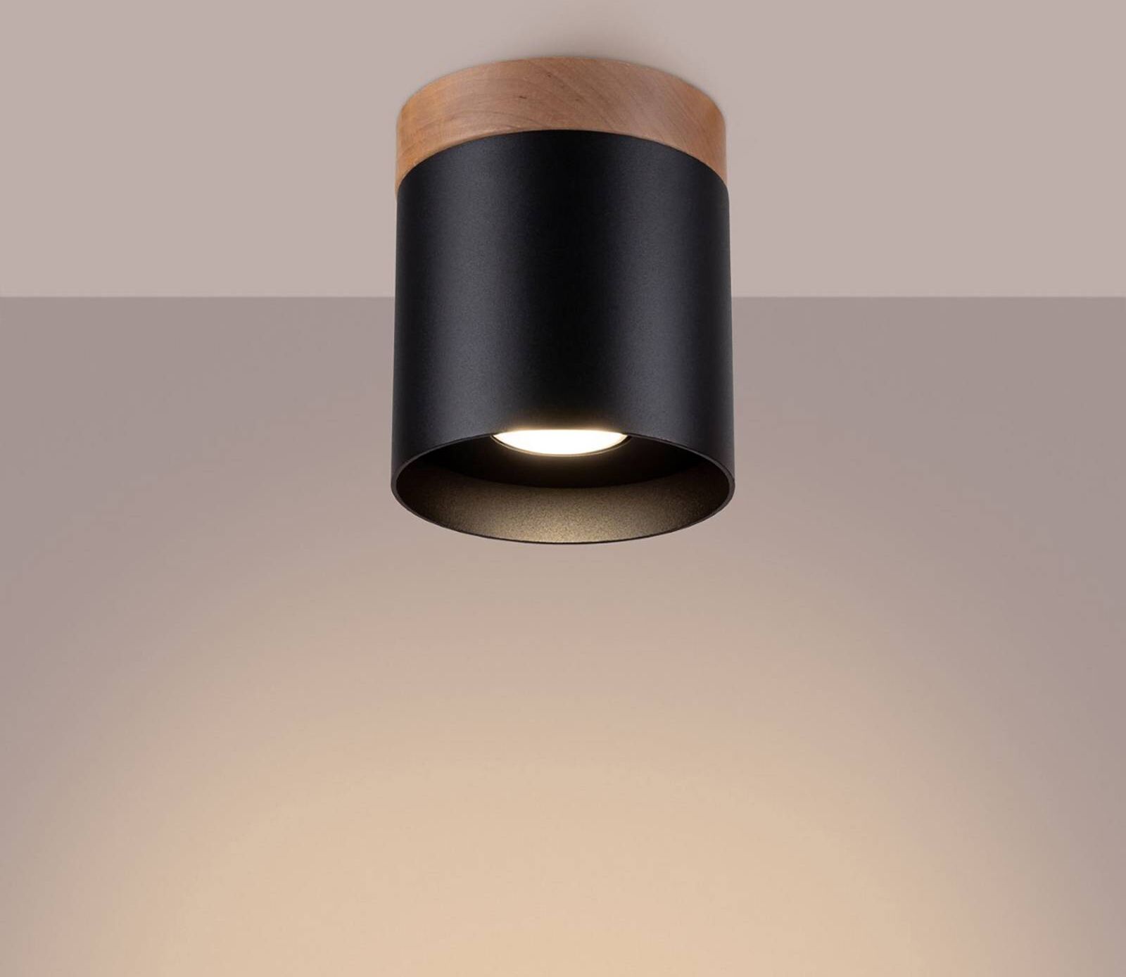 Deckenspot Rif, schwarz, Ø 12 cm, Holz, Aluminium Rif SOLLUX LIGHTING, dimmbar, schwarz, für Flurbereich, Aluminium, Strahler