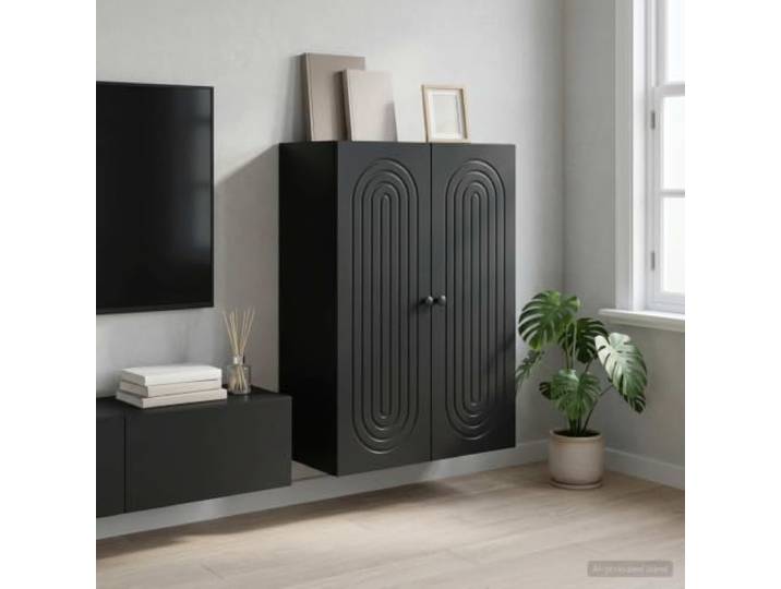 GPWERSDF Wandschrank Schwarz 66 x 34,5 x 90 cm Holzwerkstoff Wandmontage, Pendeltüren, viel Stauraum, Vintage-Stil, robust, platzsparend