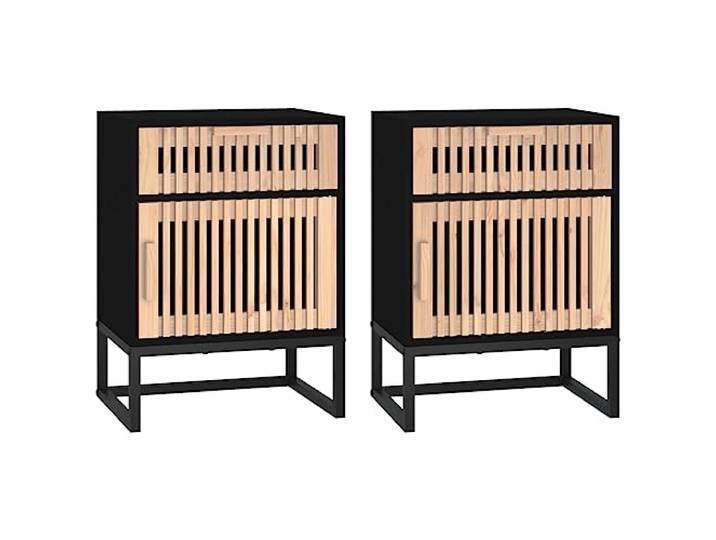 fsahslih Nachttisch 2er Set Schwarz 40x30x55,5 cm Holzwerkstoff Eisen Moderne Nachtschränke fürs Schlafzimmer mit Schublade und Türfach. Stabile Metallbeine bieten verlässlichen Stand.