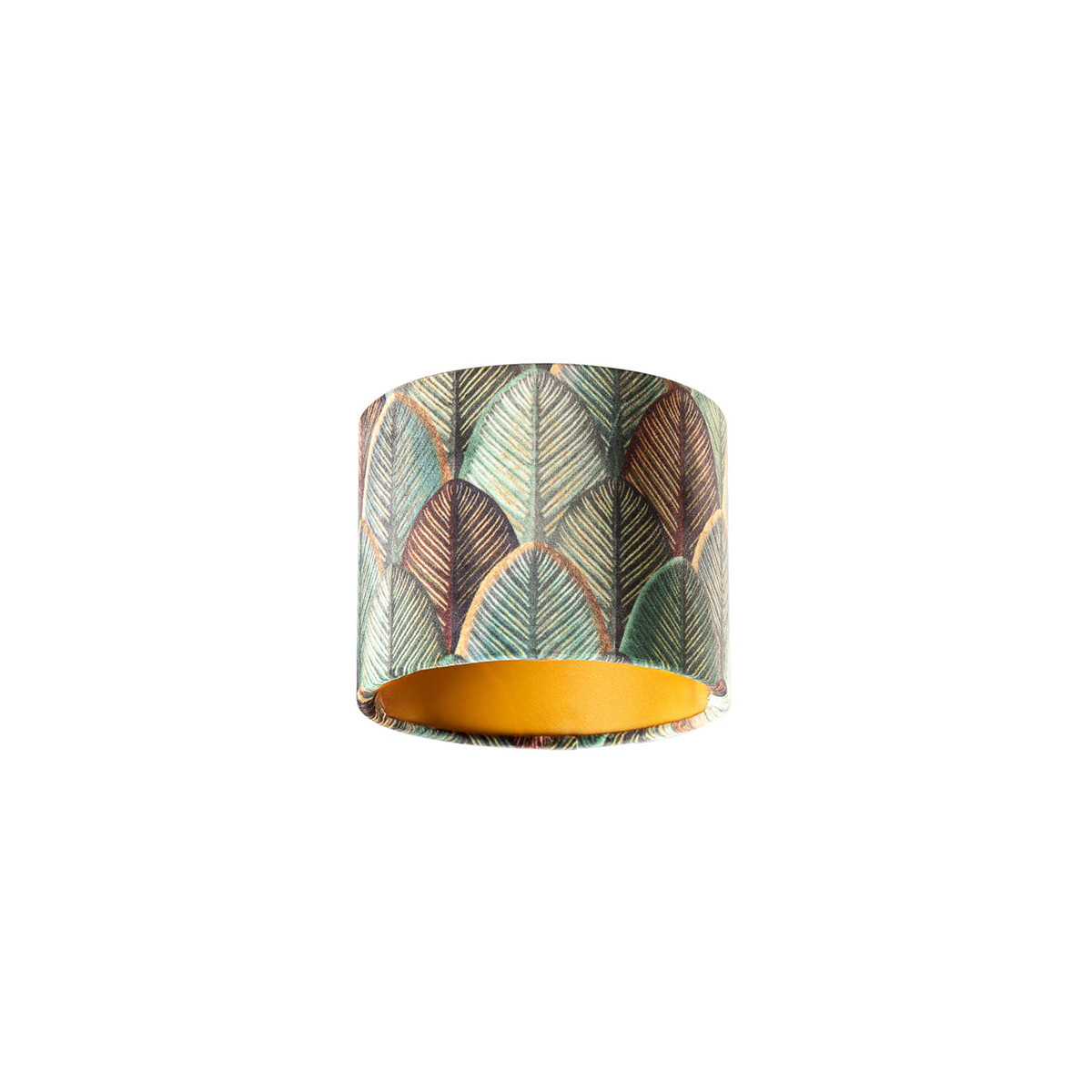 Qazqa Velours lampenkap blad dessin met gouden binnenkant, Cilinder, Multicolour, B/D/H: 18 x 18 x 14 cm