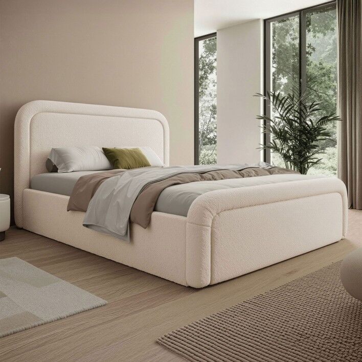 MebleMWM Łóżko Tapicerowane Z Pojemnikiem Sfg0154p   160x200   Boucle   Cream #33