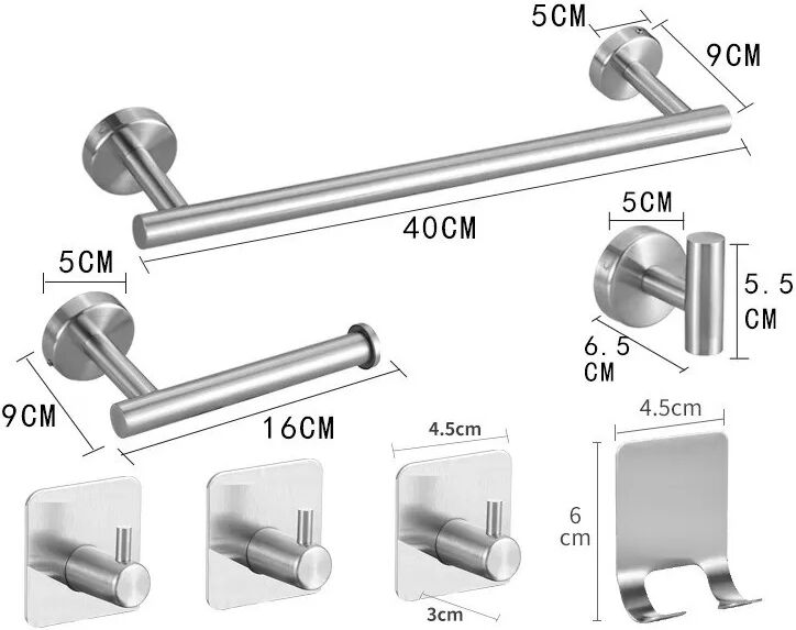 INF Edelstahl Badezimmer Hängeregal Set, 7-teilig, Bohren Optional Silber