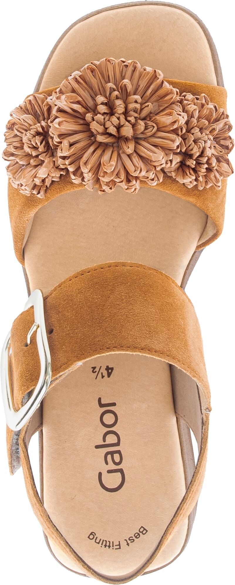 Sandalette GABOR, Damen, Gr. 41, Leder, braun (dunkelorange), Veloursleder, unifarben, Schuhe Sandalette, Sommmerschuh mit Plateau und Absatz in Holzoptik