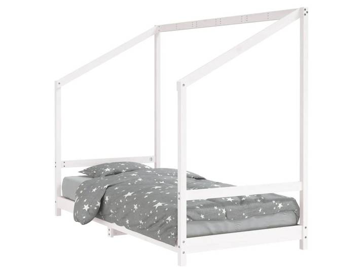 furnicato Kinderbett Massivholz 195,5 x 95,5 x 158 cm Weiß (1-tlg), Vorhangrahmen für mehr Privatsphäre am Kinderbett-Spielbett
