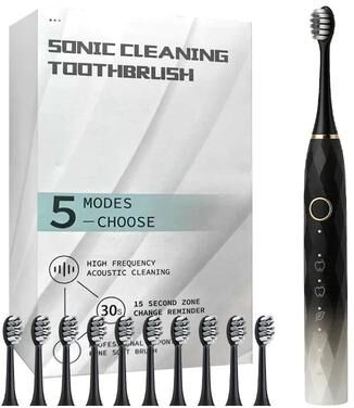 Uplift Picks CleanSmile Electric Toothbrush Rotary Rechargeable With 10 Brush Heads black