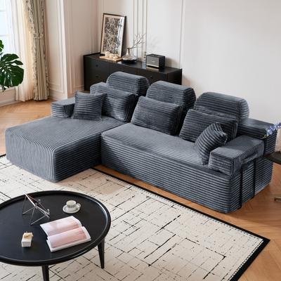 Abrihome "104"" L-Shaped Corduroy Sectional Boneless Sofa with Pillows"